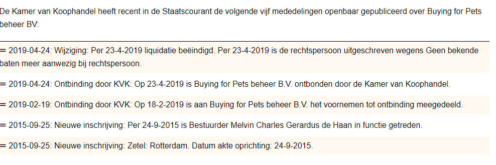 Buying for pets bestuurder Melvin Charles Gerardus De Haan